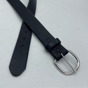 Silver Creek Black Top Grain Leather Belt Men's Size 38 Made USA Silver Buckle